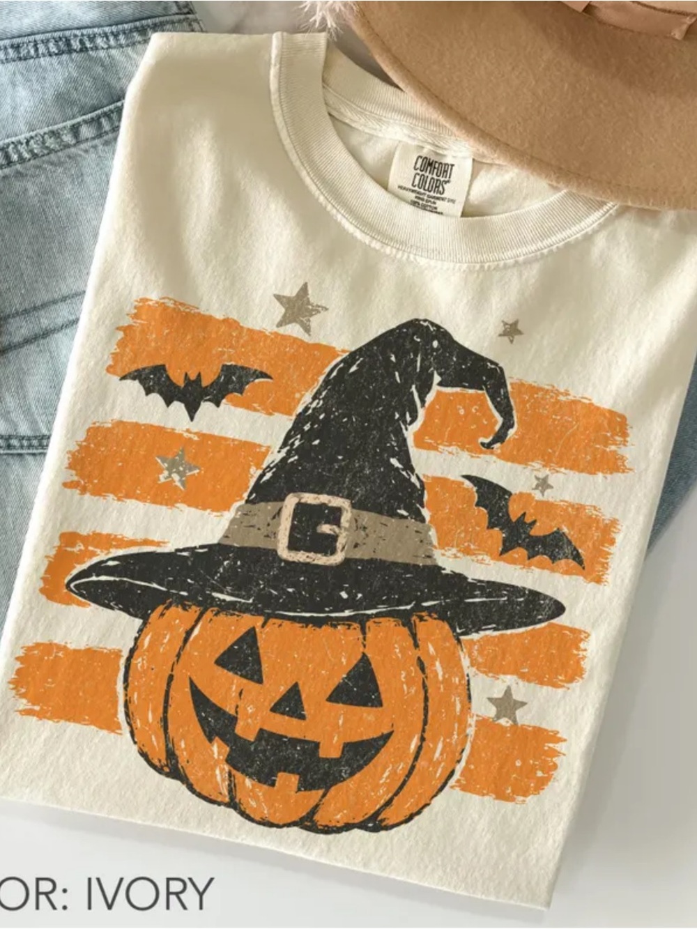 Comfort Colors Ivory Halloween Jack-o'-Lantern Witch Tee